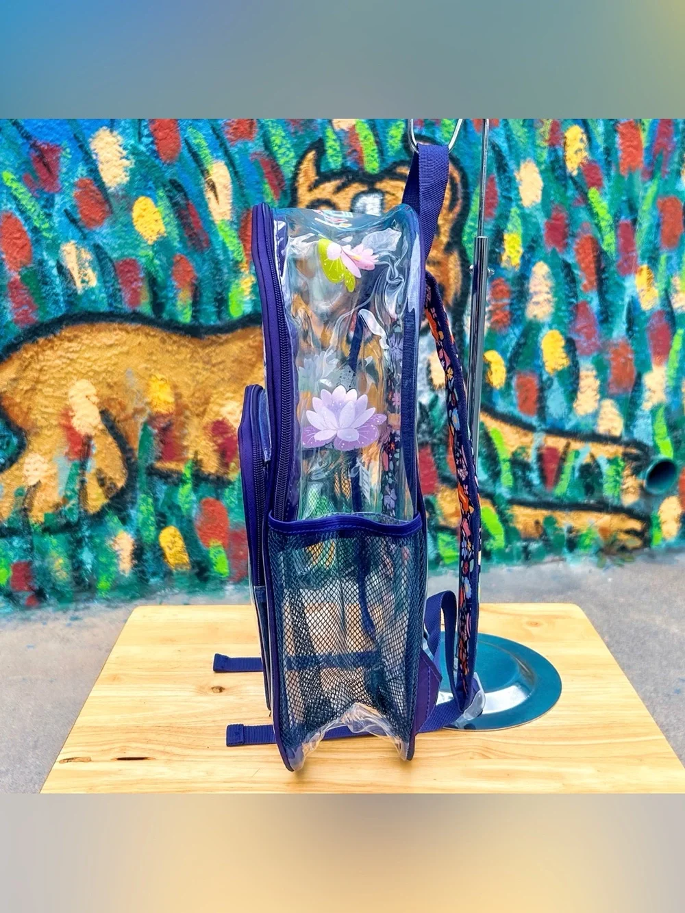 VIOLIN FROG Clear Backpack 15” | Navy Blue with Custom Graphic Print
